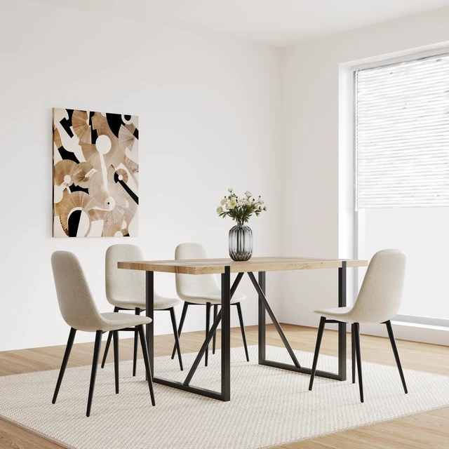 Alt view image 5 of 7 - 55 Inch MDF Color Dining Table and Dining Chair Set, Mid Century Wooden Kitchen Table Set Metal Base and Legs and Linen