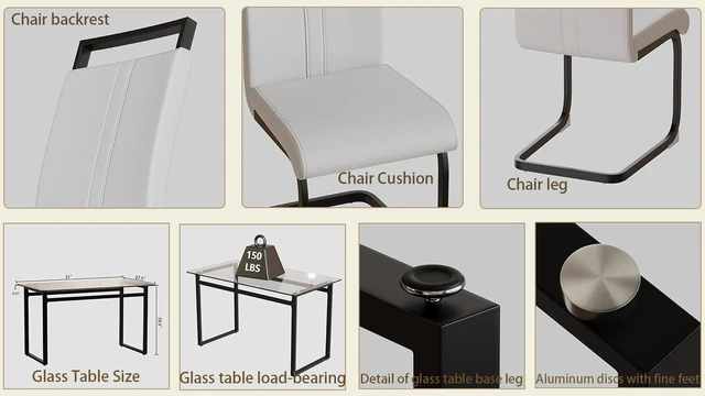 Alt view image 7 of 7 - 51 Inch Glass Dining Table Set, Dining Table and Chair Sets with Black Metal Legs for Kitchen Rectangle Tempered Glass