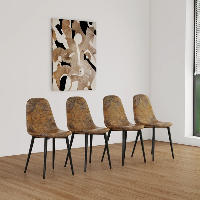 Alt view image 2 of 5 - 55 Inch MDF Color Dining Table and Dining Chair Set, Mid Century Wooden Kitchen Table Set Metal Base and Legs and Suede