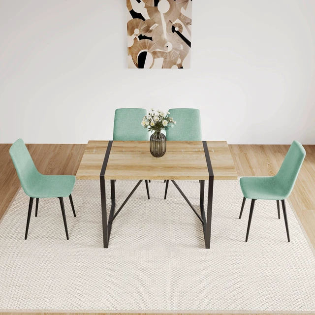 Alt view image 3 of 7 - 55 Inch MDF Color Dining Table and Dining Chair Set, Mid Century Wooden Kitchen Table Set Metal Base and Legs and Linen