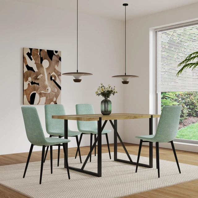 Alt view image 4 of 7 - 55 Inch MDF Color Dining Table and Dining Chair Set, Mid Century Wooden Kitchen Table Set Metal Base and Legs and Linen