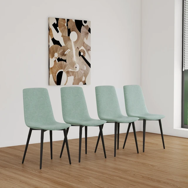 Alt view image 6 of 7 - 55 Inch MDF Color Dining Table and Dining Chair Set, Mid Century Wooden Kitchen Table Set Metal Base and Legs and Linen