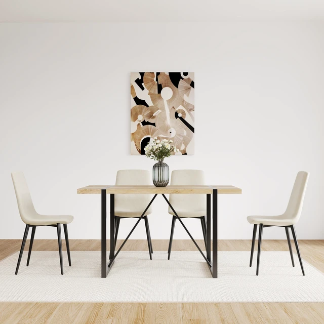 Alt view image 2 of 7 - 55 Inch MDF Color Dining Table and Dining Chair Set, Mid Century Wooden Kitchen Table Set Metal Base and Legs and Linen