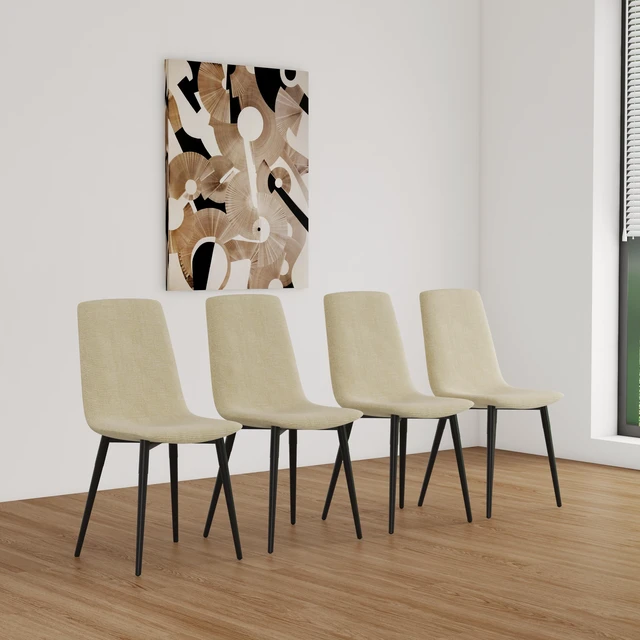 Alt view image 7 of 7 - 55 Inch MDF Color Dining Table and Dining Chair Set, Mid Century Wooden Kitchen Table Set Metal Base and Legs and Linen