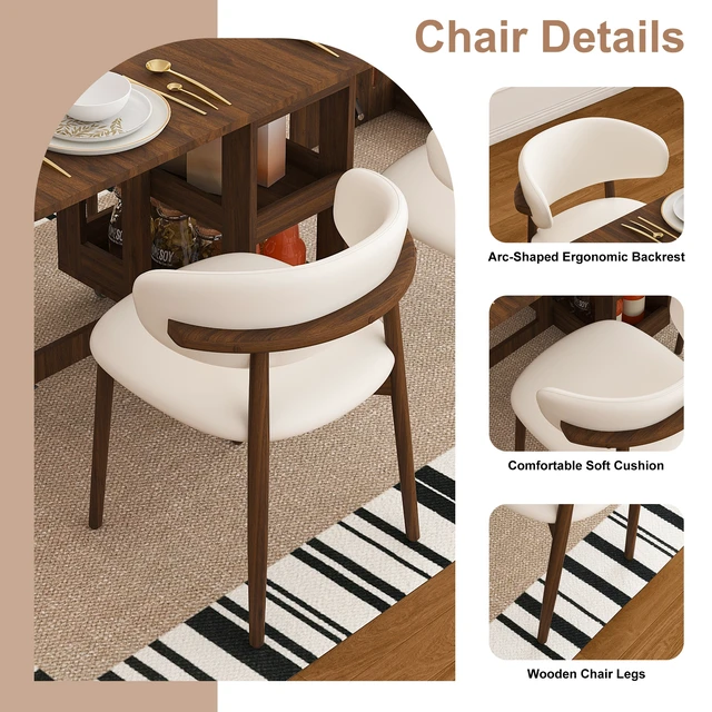 Alt view image 7 of 7 - 74 Inch Extendable Dining Table and Chairs Set with Power Socket, Lockable Casters Compact Storage Pull-Out Kitchen