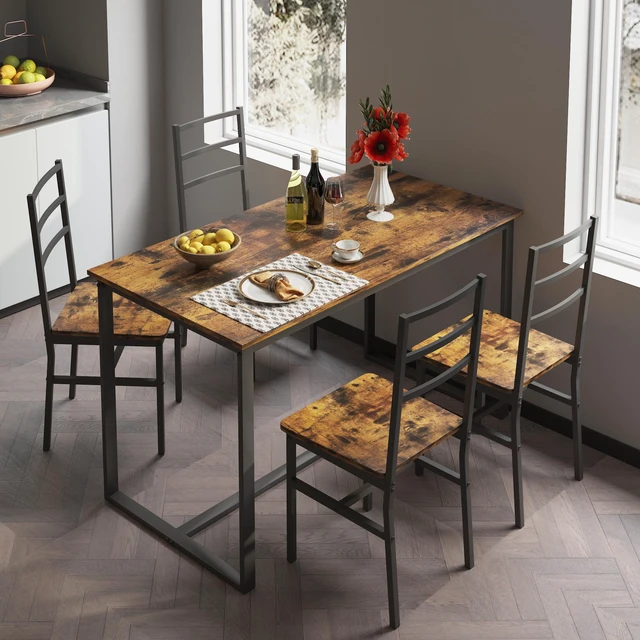 Main image of Five Piece Set Table and Chair with Backrest, Solid Structure, Brown, MDF, Dining Kitchen Sets