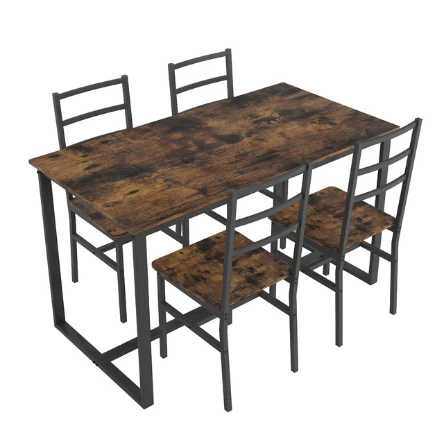 Alt view image 5 of 7 - Five Piece Set Table and Chair with Backrest, Solid Structure, Brown, MDF, Dining Kitchen Sets
