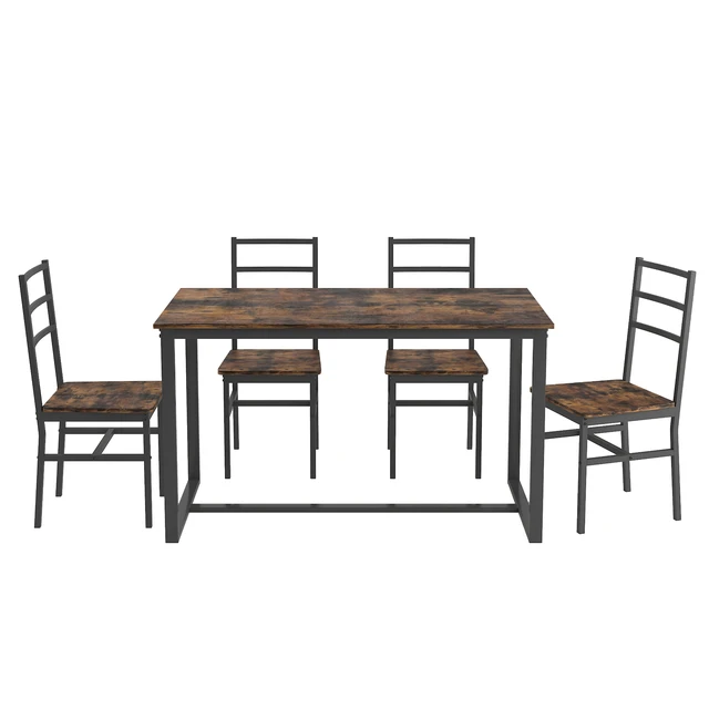 Alt view image 6 of 7 - Five Piece Set Table and Chair with Backrest, Solid Structure, Brown, MDF, Dining Kitchen Sets