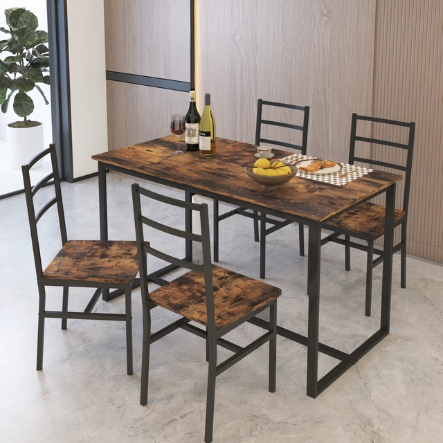 Alt view image 2 of 7 - Five Piece Set Table and Chair with Backrest, Solid Structure, Brown, MDF, Dining Kitchen Sets