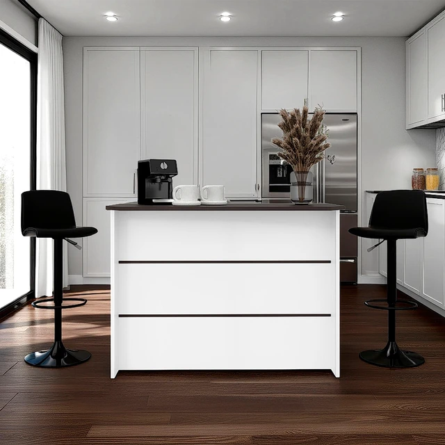Main image of Open Shelves Kitchen Island, White, Particle Board, Kitchen Islands Carts