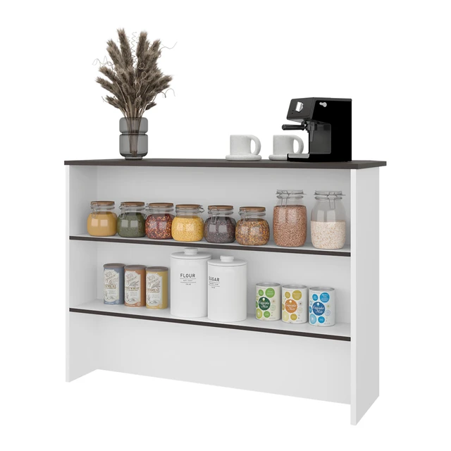 Alt view image 4 of 7 - Open Shelves Kitchen Island, White, Particle Board, Kitchen Islands Carts