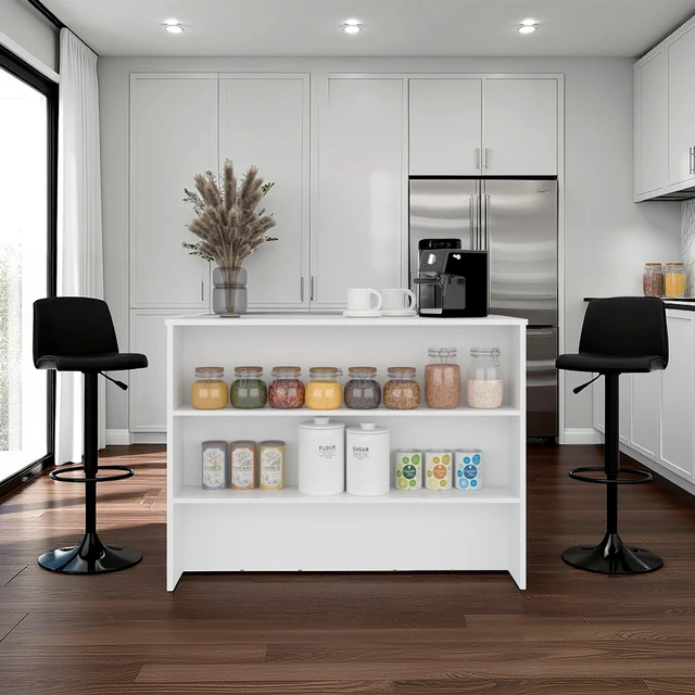 Main image of Open Shelves Kitchen Island, White, Particle Board, Kitchen Islands Carts