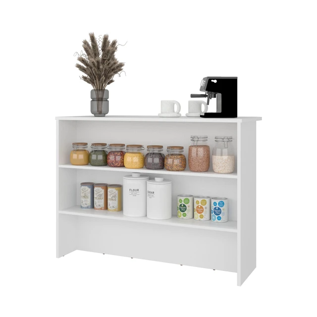 Alt view image 4 of 7 - Open Shelves Kitchen Island, White, Particle Board, Kitchen Islands Carts