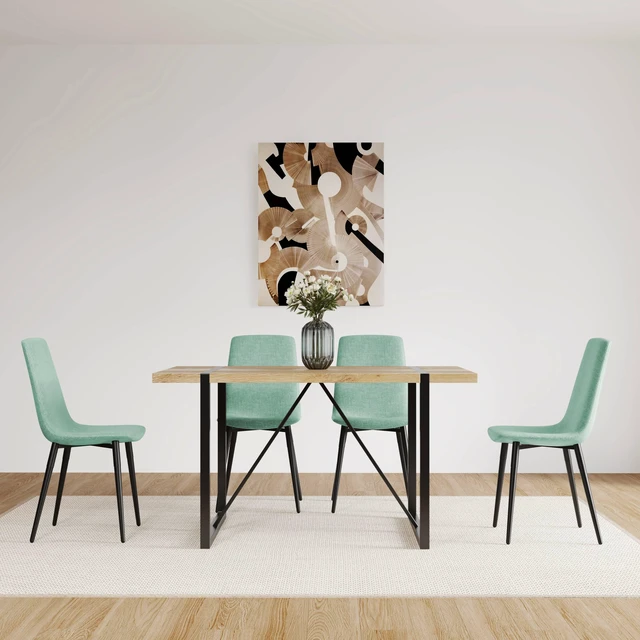 Alt view image 2 of 7 - 55 Inch MDF Color Dining Table and Dining Chair Set, Mid Century Wooden Kitchen Table Set Metal Base and Legs and Linen