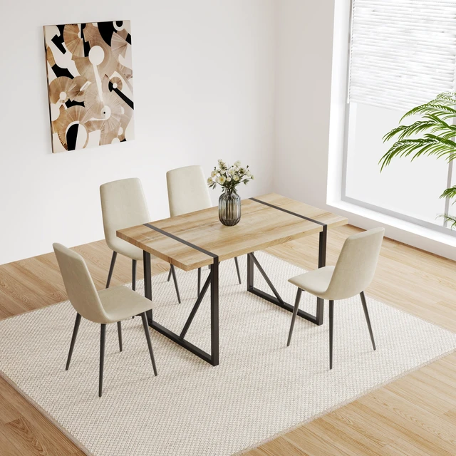 Alt view image 4 of 7 - 55 Inch MDF Color Dining Table and Dining Chair Set, Mid Century Wooden Kitchen Table Set Metal Base and Legs and Linen