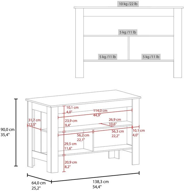 Alt view image 7 of 7 - Cala Kitchen Island, Three Open Shelves One Top Shelf Four Legs Kitchen Decor and Organizer, Natural Wood White