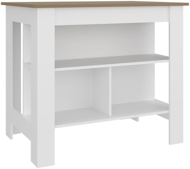 Alt view image 5 of 7 - Cala Kitchen Island, Three Open Shelves One Top Shelf Four Legs Kitchen Decor and Organizer, Natural Wood White