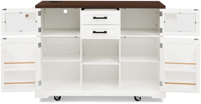 Alt view image 7 of 7 - 47.2 Inch Kitchen Island with Drop Leaf, Power Outlet Rolling Kitchen Storage Cart 4 Wheels with 4 Door Shelves Cross