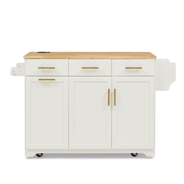 Alt view image 4 of 7 - 47.2 Inch Kitchen Island with Storage Pull Out Cabinet Organizers and Rubber Drop Leaf, Rolling Kitchen Island