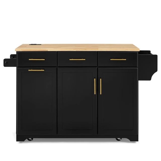 Alt view image 4 of 7 - 47.2 Inch Kitchen Island with Storage Pull Out Cabinet Organizers and Rubber Drop Leaf, Rolling Kitchen Island
