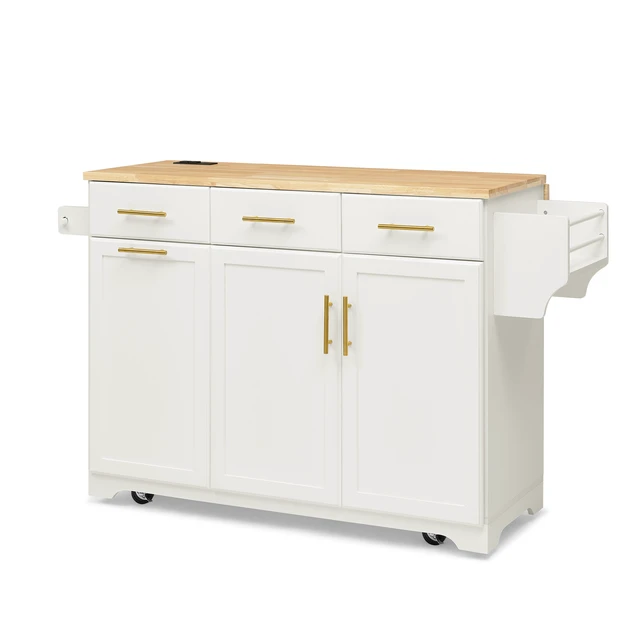Alt view image 5 of 7 - 47.2 Inch Kitchen Island with Storage Pull Out Cabinet Organizers and Rubber Drop Leaf, Rolling Kitchen Island