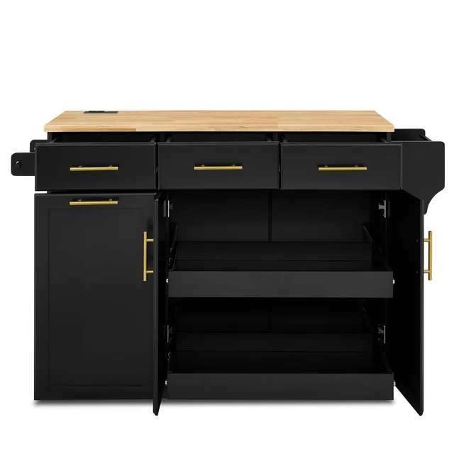 Alt view image 5 of 7 - 47.2 Inch Kitchen Island with Storage Pull Out Cabinet Organizers and Rubber Drop Leaf, Rolling Kitchen Island