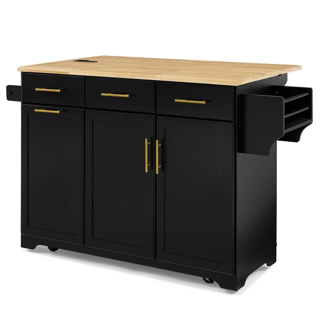 Alt view image 7 of 7 - 47.2 Inch Kitchen Island with Storage Pull Out Cabinet Organizers and Rubber Drop Leaf, Rolling Kitchen Island