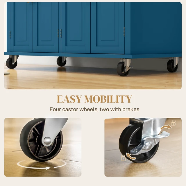 Alt view image 3 of 7 - Kitchen Island Cart with Solid Wood Top, 44 Inch Mobile Kitchen Island Table Wheels with Storage Cabinets 2 Drawers