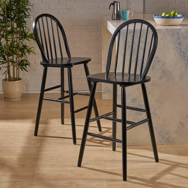 Alt view image 4 of 7 - Barstool, Black, Rubber Wood, Seating for Dining