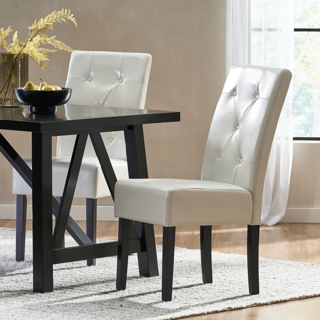 Alt view image 3 of 7 - Dining Chair, Ivory, Bonded Leather, Seating for Dining