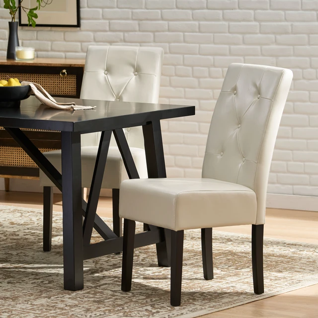 Alt view image 4 of 7 - Dining Chair, Ivory, Bonded Leather, Seating for Dining