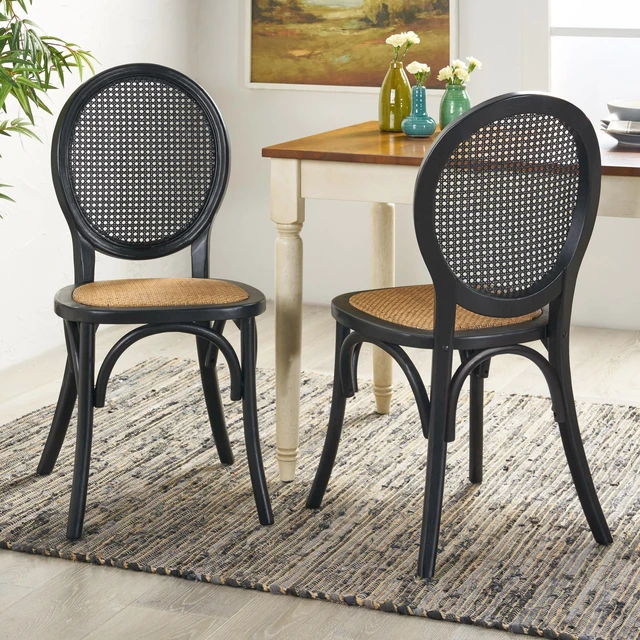 Main image of Dining Chair Set, Matte Black, Rattan, Seating for Dining