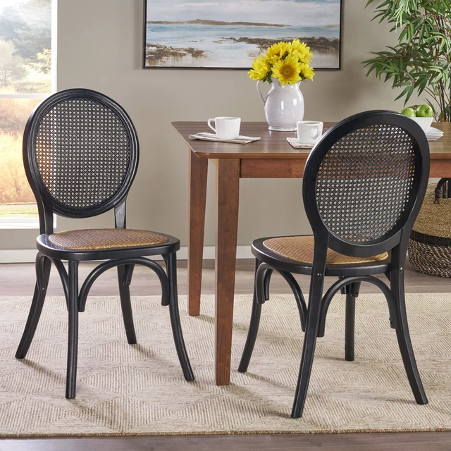 Alt view image 3 of 7 - Dining Chair Set, Matte Black, Rattan, Seating for Dining