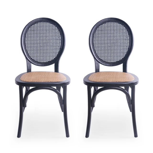 Alt view image 2 of 7 - Dining Chair Set, Matte Black, Rattan, Seating for Dining