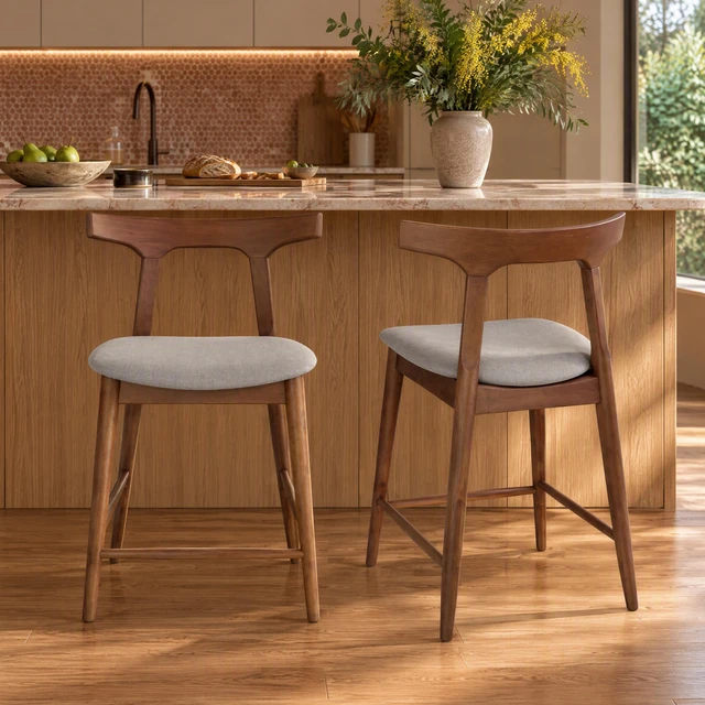 Alt view image 2 of 7 - Counter Chair, Walnut, Rubber Wood, Seating for Dining