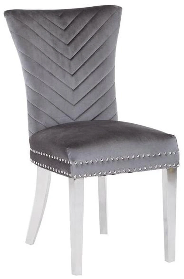 Alt view image 2 of 7 - 2 Piece Stainless Steel Legs Chair Finish with Velvet Fabric, Gray, Seating for Dining