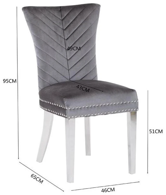 Alt view image 3 of 7 - 2 Piece Stainless Steel Legs Chair Finish with Velvet Fabric, Gray, Seating for Dining