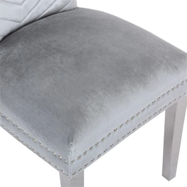 Alt view image 2 of 7 - 2 Piece Stainless Steel Legs Chair Finish with Velvet Fabric, Silver, Seating for Dining