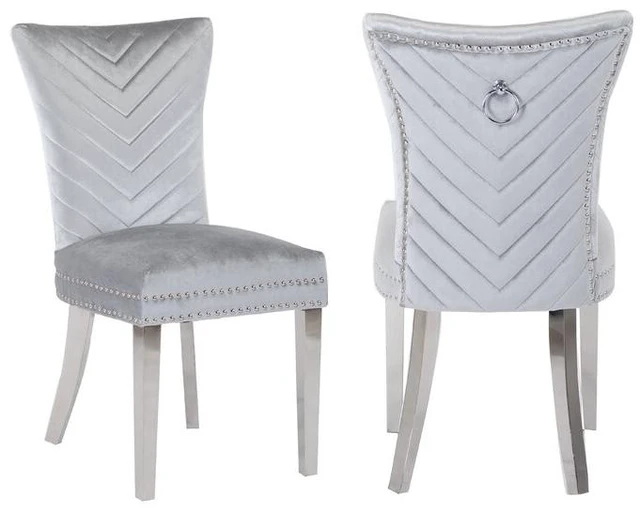 Main image of 2 Piece Stainless Steel Legs Chair Finish with Velvet Fabric, Silver, Seating for Dining