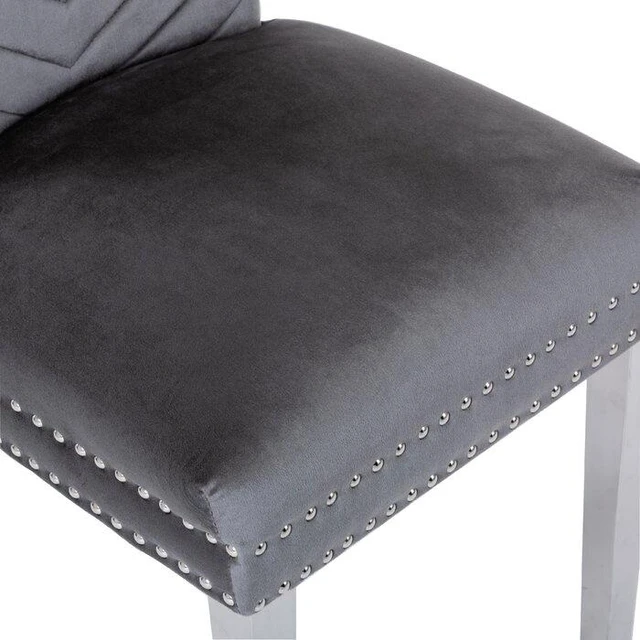 Alt view image 4 of 7 - 2 Piece Stainless Steel Legs Chair Finish with Velvet Fabric, Gray, Seating for Dining