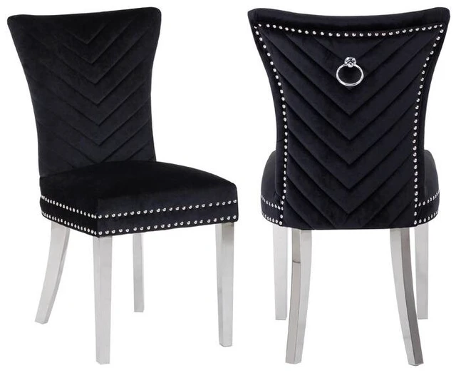 Main image of 2 Piece Stainless Steel Legs Chair Finish with Velvet Fabric, Black, Seating for Dining