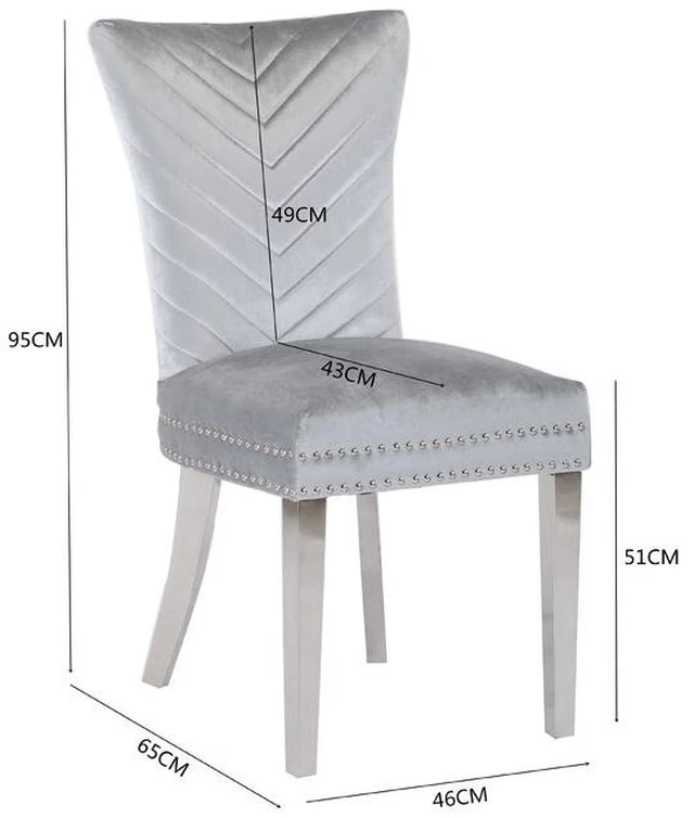 Alt view image 4 of 7 - 2 Piece Stainless Steel Legs Chair Finish with Velvet Fabric, Silver, Seating for Dining