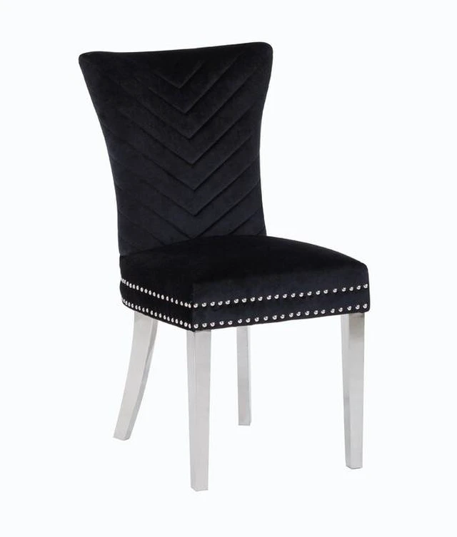 Alt view image 3 of 7 - 2 Piece Stainless Steel Legs Chair Finish with Velvet Fabric, Black, Seating for Dining