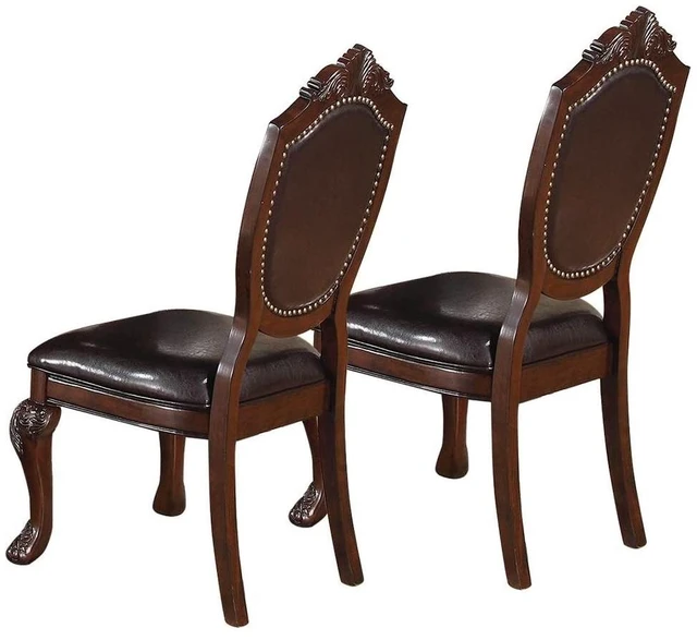 Alt view image 5 of 6 - Formal Set Arm Chairs Color Rubberwood Dining Furniture Faux Leather Upholstered Seat, Brown, Rubber Wood, Seating