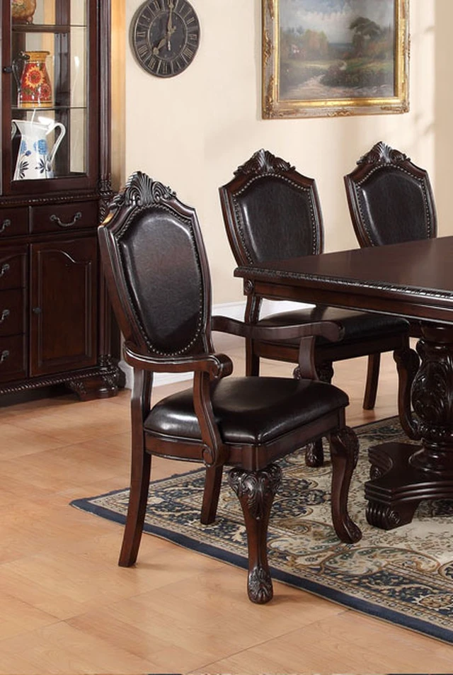 Main image of Formal Set Arm Chairs Color Rubberwood Dining Furniture Faux Leather Upholstered Seat, Brown, Rubber Wood, Seating