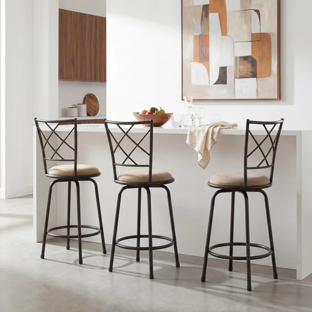 Main image of Set Convertible Chairs Swivel Counter Height, Pub Height Bar Stools Rotating Seats Iron Frame Dining Furniture, Dark