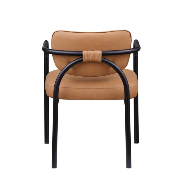 Alt view image 5 of 7 - Dining Chair with Upholstered Seat and Back, Iron Frame Armrests Kitchen and Dining Chair Cognac, Cognac, Iron
