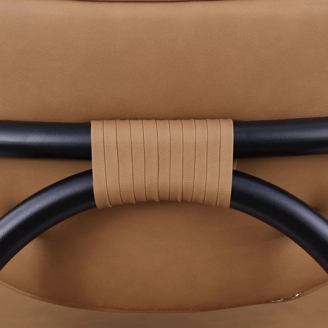 Alt view image 6 of 7 - Dining Chair with Upholstered Seat and Back, Iron Frame Armrests Kitchen and Dining Chair Cognac, Cognac, Iron