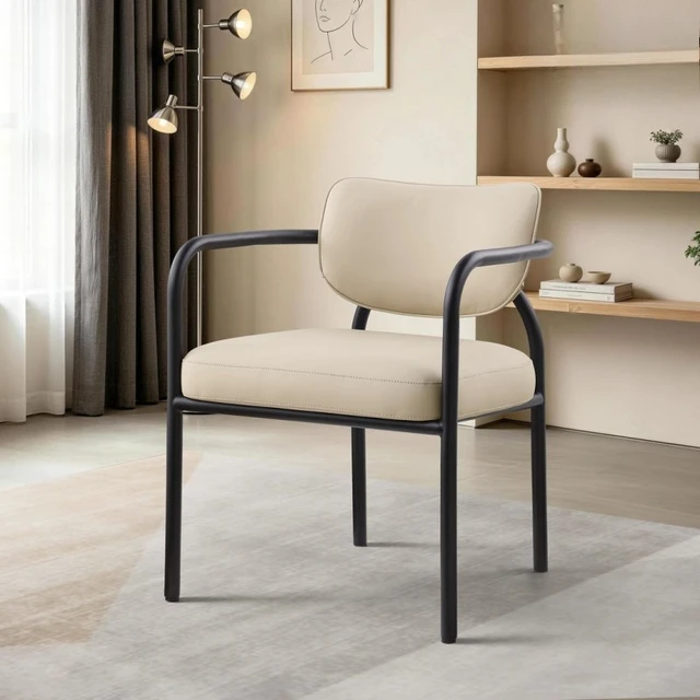 Alt view image 2 of 7 - Dining Chair with Upholstered Seat and Back, Iron Frame Armrests Kitchen and Dining Chair Sand, Sand, Iron