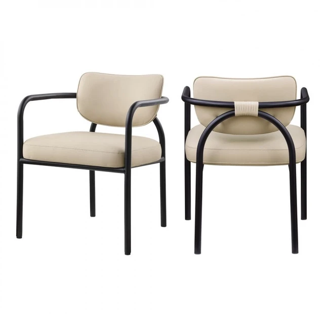 Alt view image 3 of 7 - Dining Chair with Upholstered Seat and Back, Iron Frame Armrests Kitchen and Dining Chair Sand, Sand, Iron